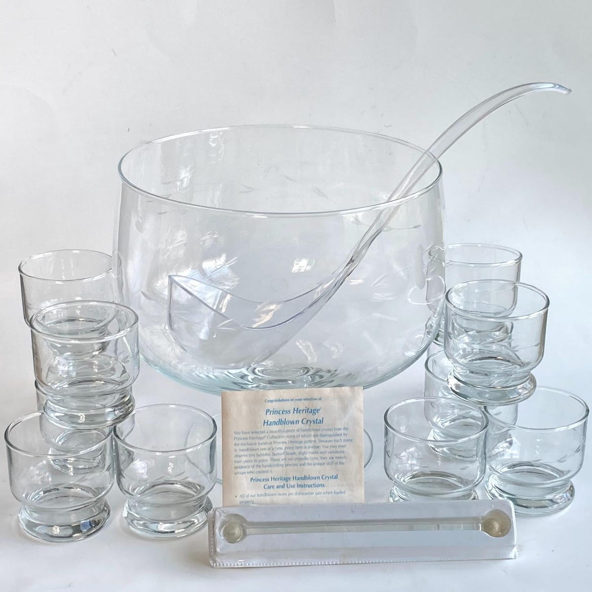 Vintage Princess House Crystal "heritage" Punch Bowl Set W/twelve Cups, Ladle, Stir Stick, Original Box - Etsy