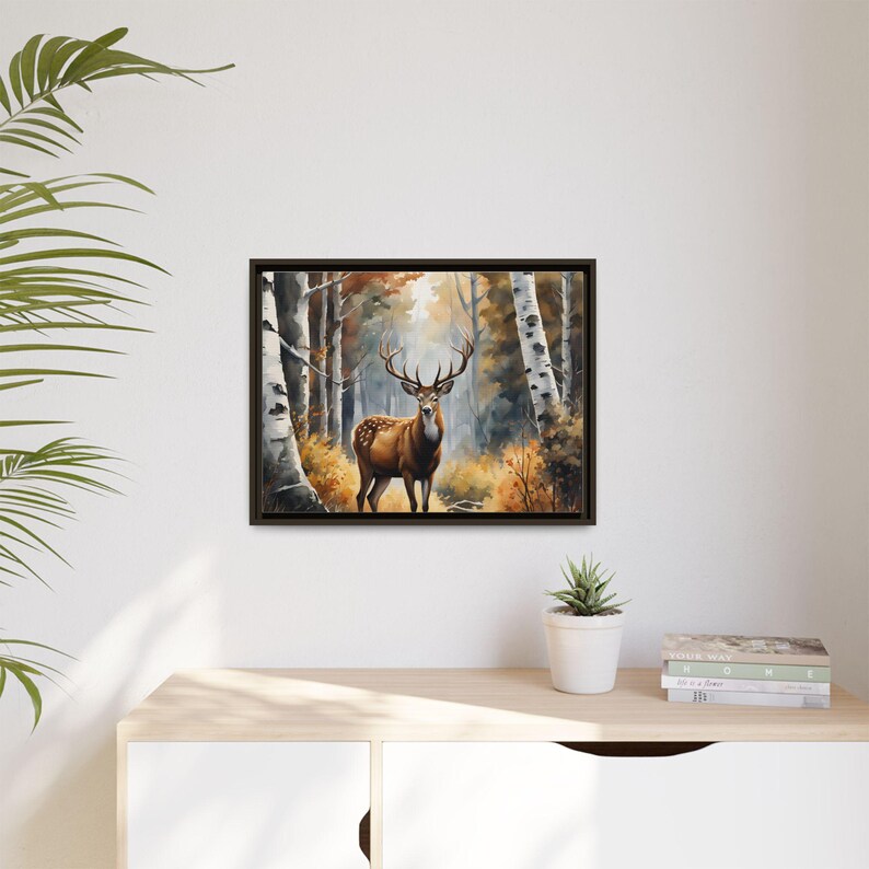 Deer Autumn Forest Canvas Print, Framed Wildlife Wall Art, Cabin Decor ...