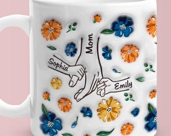 Personalized Family Hands Mug – 3D Effect, Mother's Day Gift