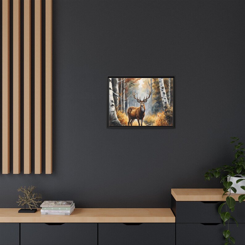 Deer Autumn Forest Canvas Print, Framed Wildlife Wall Art, Cabin Decor ...