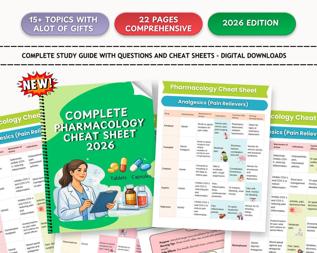 Complete Pharmacology Cheat Sheet 2026 - Study Guide With Questions (digital Download) - Etsy