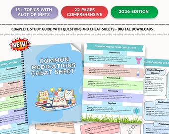 Common Medications Cheat Sheet - Nursing Study Guide & Questions (Digital Download) 2026 Edition
