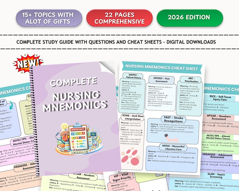 Nursing Mnemonics Cheat Sheet Bundle: Study Guide (digital Download) - Etsy
