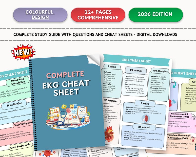EKG Cheat Sheet Guide Nursing Dysrhythmia Digital Download - Etsy Australia