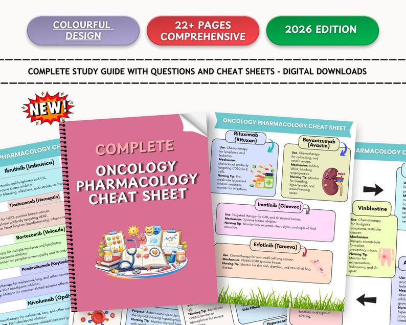 Fusklapp för onkologi och farmakologi | Studiehandledning för omvårdnad om cancerläkemedel | Omvårdnadsanteckningar om kemoterapi och immunterapi i PDF-format bild 1