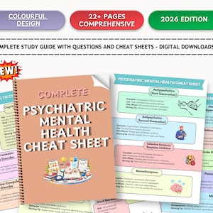 Psychiatric Mental Health Cheat Sheet | 100+ Nursing Study Guide | Psychiatry, Anxiety, Depression, Bipolar Schizophrenia Note