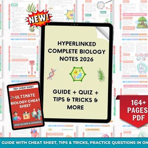 Hyperlinked Biology Notes 2026  practice questions Tips and Tricks biology Cheat Sheet 160 + Pages