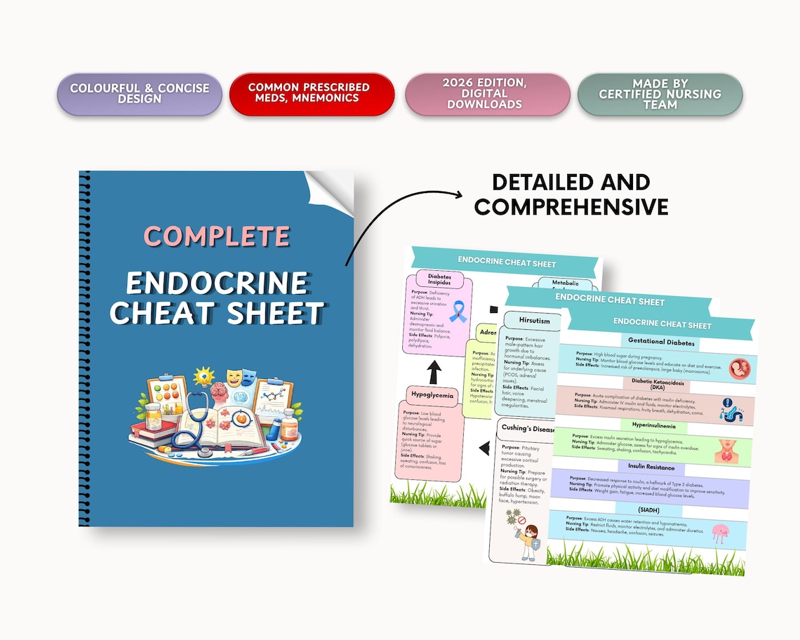 Encodrine System Study Sheet Endocrine System Cheat Sheet | Nursing Medical Study Guide (PDF) - Etsy