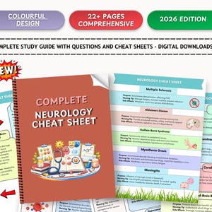 Paquete de hojas de referencia definitivas sobre neurología / Más de 100 páginas de notas de enfermería / Anatomía, trastornos, medicamentos, intervenciones /