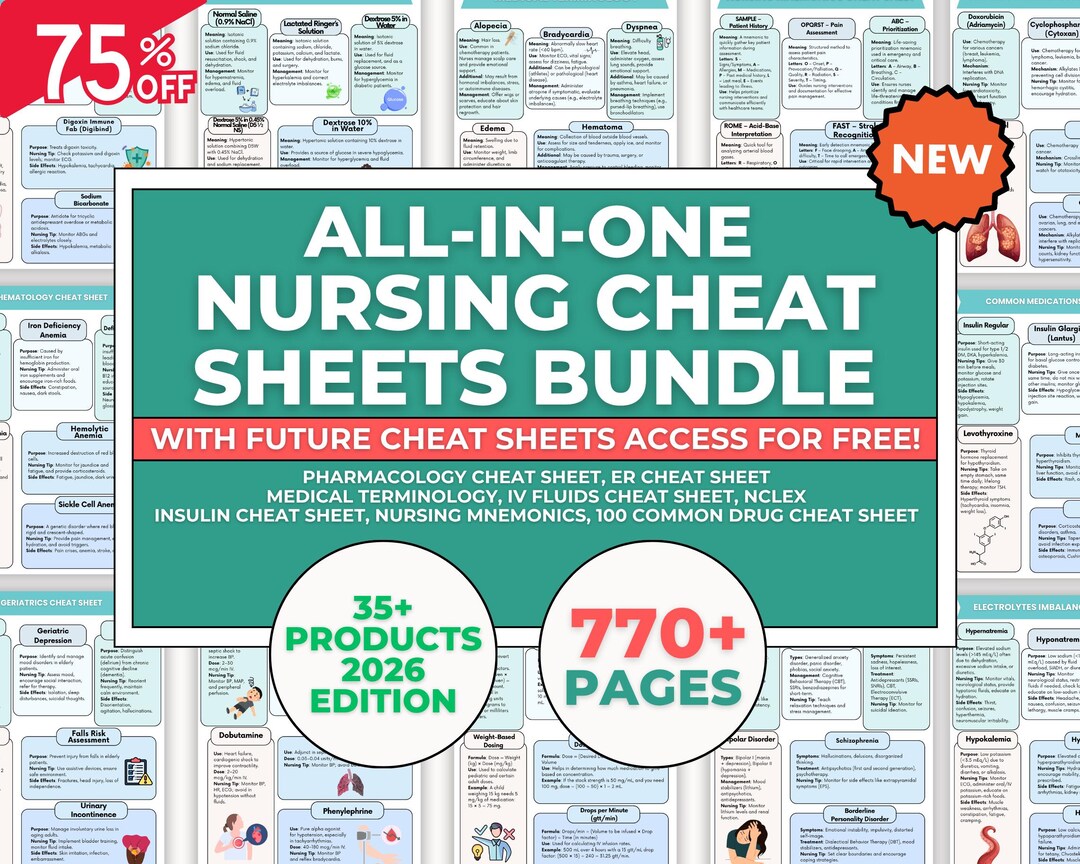 Nursing School Cheat Sheet Mega Bundle: 770+ Pages, 35+ Topics With ...