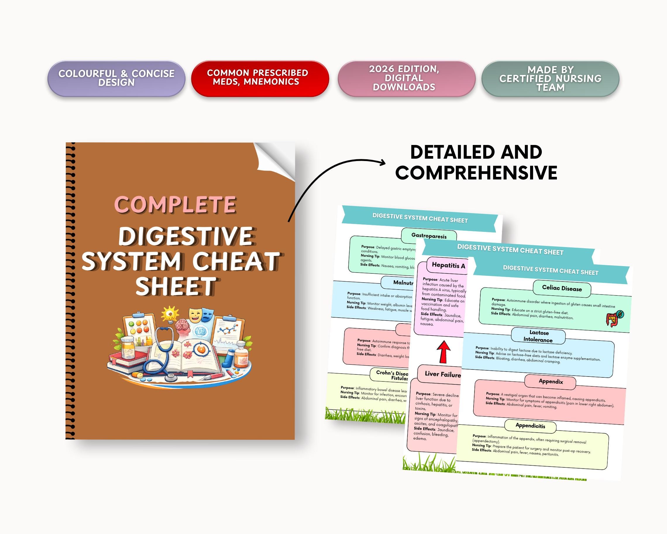 Digestive System Nursing Cheat Sheet | GI Disorders Reference (PDF ...