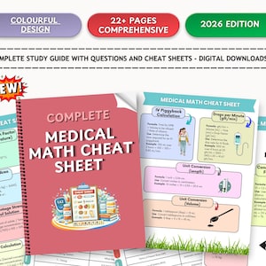 Hoja de referencia de matemáticas médicas - Guía de estudio completa con preguntas - Descarga digital (Edición 2026)