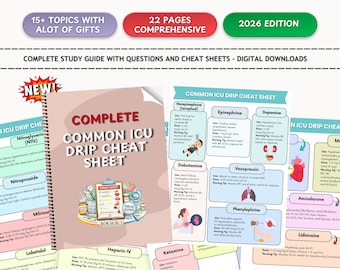 ICU Drips Cheat Sheet, Critical Care Study Guide (Digital Download)