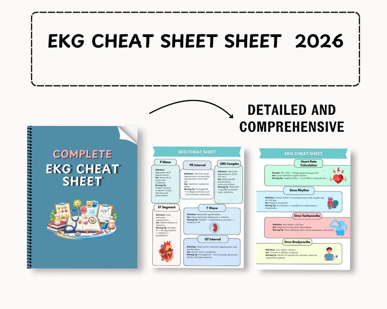 EKG Cheat Sheet Guide Nursing Dysrhythmia Digital Download - Etsy Australia