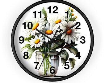 Trendy Daisy Wall Clock: Rustic Mason Jar Floral Wall Clock