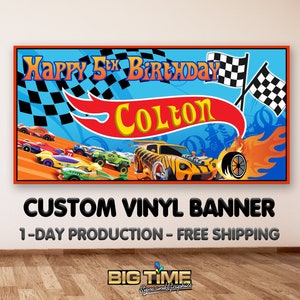 Hot Car Wheels Personalized Birthday Banner - Kids Car Birthday Banner Backdrop