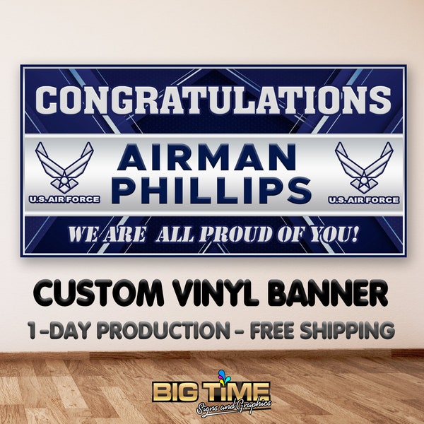 Air Force Personalized Congratulations Banner - Customize Rank, Name and Message - Indoor Outdoor Banner United States Armed Forces