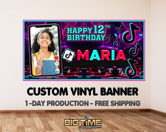 TIKTOK Star Custom Birthday Banner, TIKTOK Birthday Banner, TikTok Backdrop, Fully Personalized and Printed In The USA