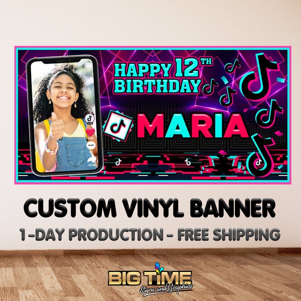 TIKTOK Star Custom Birthday Banner, TIKTOK Birthday Banner, TikTok Backdrop, Fully Personalized and Printed In The USA