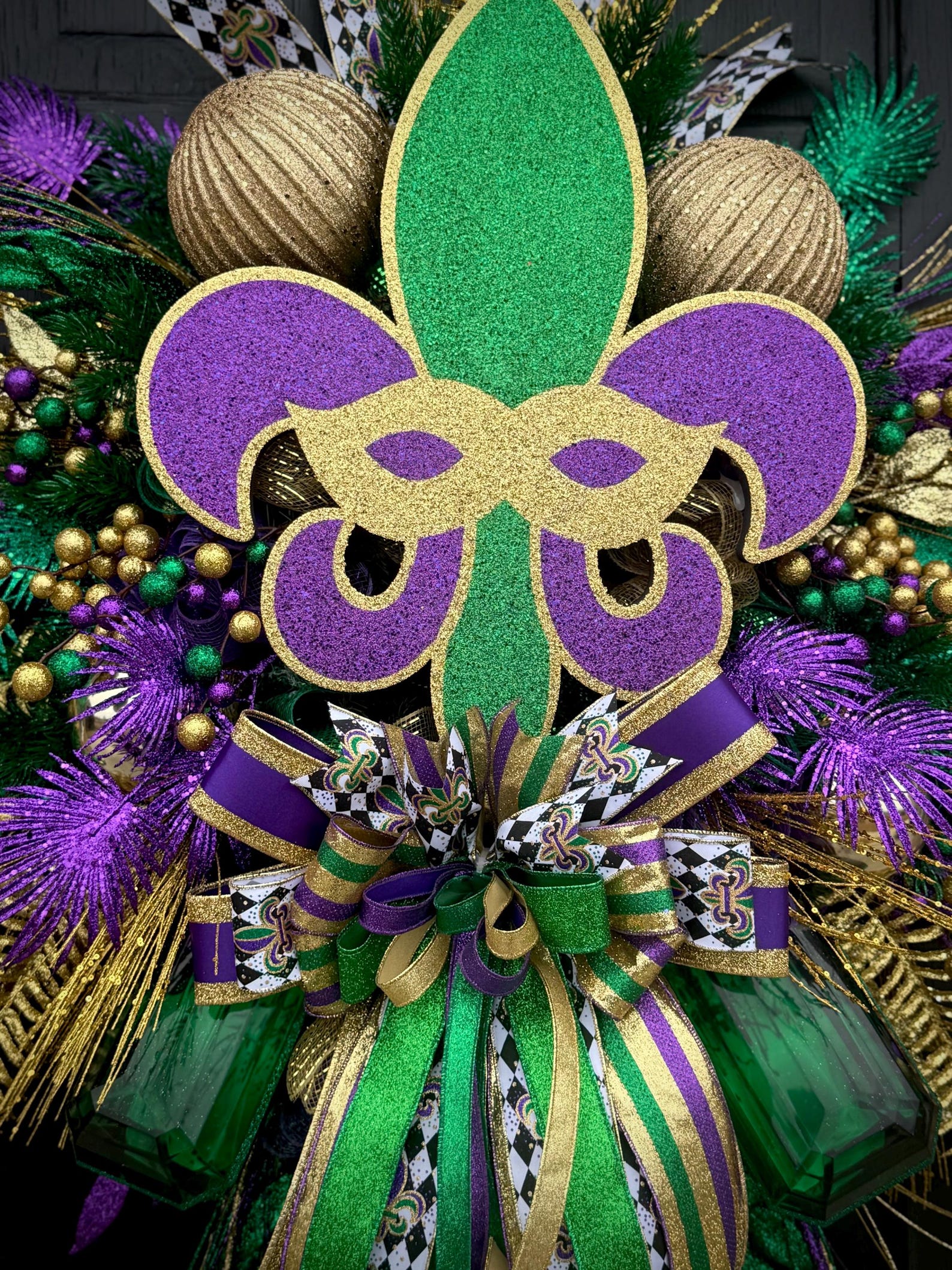 Mardi Gras Fleur De Lis Door Wreath Purple Green Gold Carnival Decor - Etsy