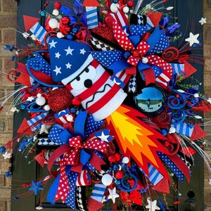 Firework Wreath | 4th of July | Patriotic Front Door Decor | Red White Blue Rocket Wreath | Independence Day Wreath | American Summer Decor