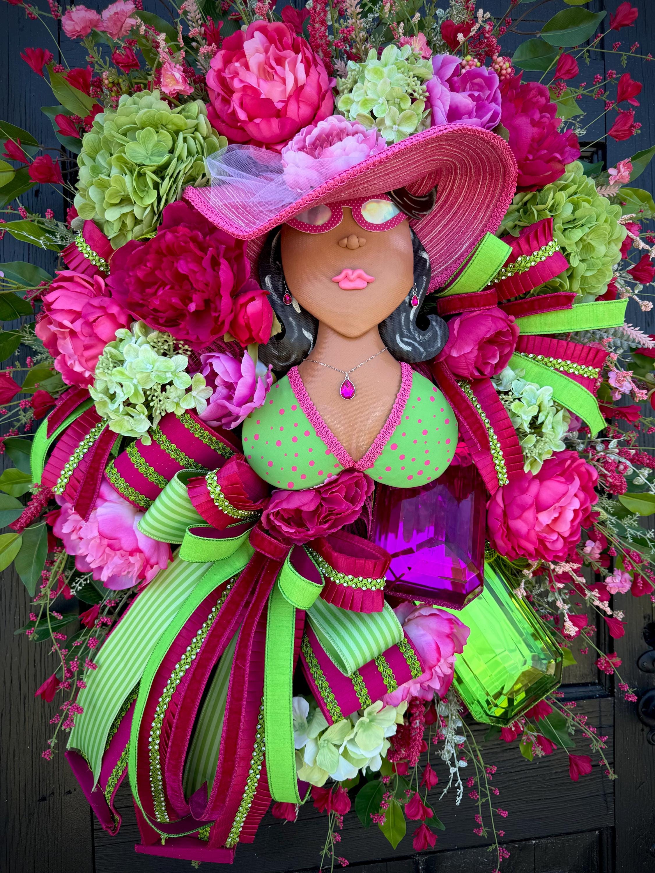 Floral Lady Wreath, Pink Green Peonies Hydrangeas Summer Door Floral Lady Wreath, Pink Green Peonies Hydrangeas Summer Door