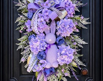 Handmade Easter Bunny Door Swag: Purple Hydrangea Floral Wreath - Etsy
