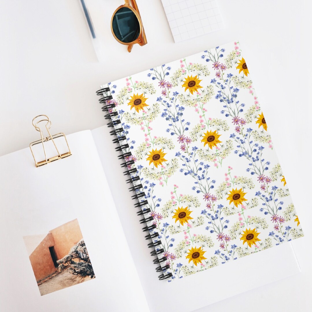 Wildflowers and Sunflowers Pretty Spiral Notebook Ruled Line - Etsy