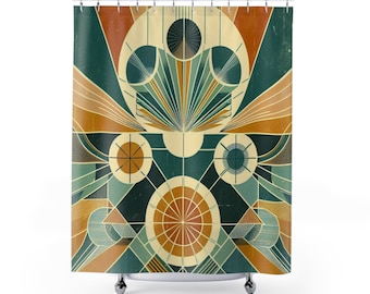 Rideau de douche à imprimé floral géométrique moderne Mid-Century