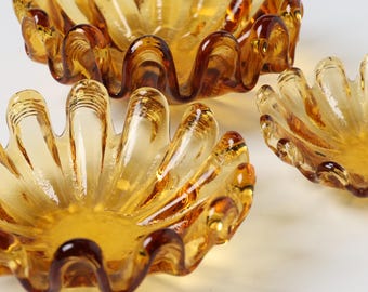 Vintage Amber Glass Nesting Ashtray Set  Mid-Century Murano-Style Candy Dishes