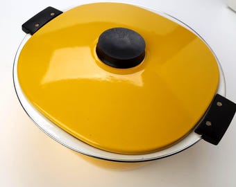 Cacerola holandesa vintage de esmalte amarillo Cathrineholm Holland / Cacerola escandinava de mediados de siglo