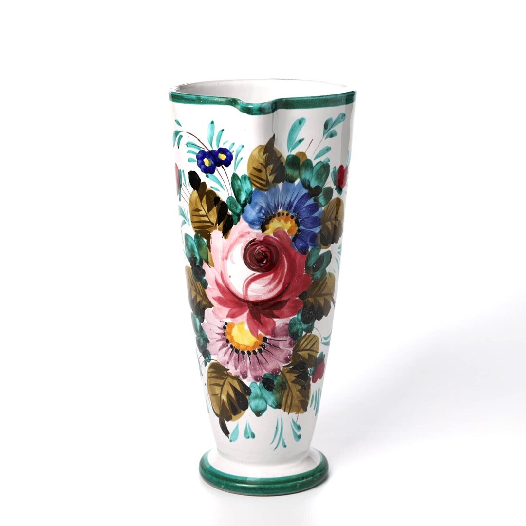 Vintage Italian Hand Painted Ceramic Pitcher Vase | Deruta Style Floral ...