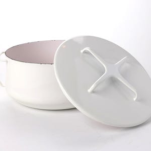 Vintage Dansk Kobenstyle White Enamel Casserole Pot with Trivet Lid France IHQ