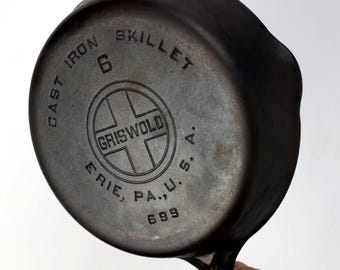 Vintage Griswold #6 Cast Iron Skillet | Large Block Logo Erie PA 699 1930s Fry Pan