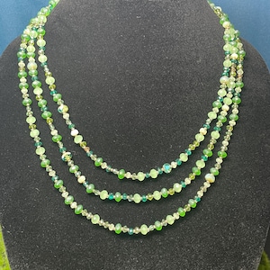 Versatile 65&quot; Green Czech Glass Beaded Necklace with Gold Accents – Handmade Beaded Necklace – Boho Jewelry – Vintage Style Czech Beads