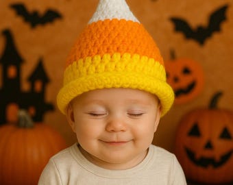 Crochet Candy Corn Baby Hat Pattern, Halloween Beanie (PDF Digital Download)