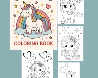 Unicorn Coloring Book - 23 Pages, Rainbows & Stars (Digital Download)