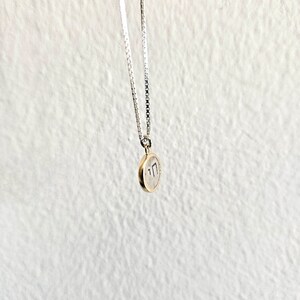 May include: A silver chain necklace with a small gold pendant featuring the Hebrew letter 'Chai' inscribed in black.