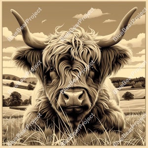 Highland Cow PNG, Laser Engrave Burn PNG, ready for engraving on wood and slate, 3D Illusion, Wall art, Digital File, lightburn, xtool v4