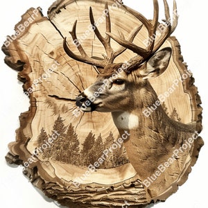 White Tail | Deer mule | Buck | Laser Engrave Burn PNG | ready for engraving on wood | 3D Illusion | Digital File | Glowforge | Lightburn