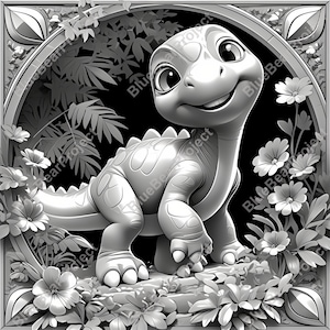 Cute baby dinosaur PNG, digital file, Laser Engrave PNG file for laser engraving on slate and wood,  xtoo, glowforge, lightburn, wildlife v2