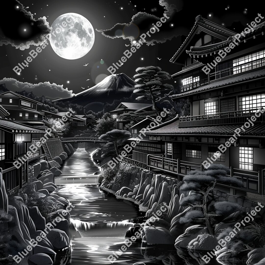 Japan Rdm Background Drawing Traditional Japanese Village PNG, Digital File, Laser Engrave File ...