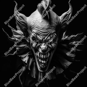 Payaso de terror PNG, archivo digital grabado con láser para pizarra, CO2, xtool, glowforge, lightburn, ilusión 3D, diablo, monstruo, demonio, halloween v2