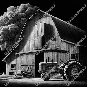Grange rustique, vieux tracteur, ferme, ranch, fichier de gravure laser, sous-verres en ardoise, PNG pour gravure laser sur ardoise, CO2, xtool, glowforge, lightburn