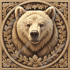 Grizzly Bear Laser Engrave File, Wildlife Animal ornament PNG for Wood and Slate, CO2 and Diode Laser ready, Digital Download, glowforge v4