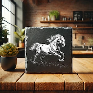Galloping Horse PNG, Laser Engrave File, Slate coaster, PNG for laser engraving on slate, CO2, xtool, glowforge, lightburn, laser art