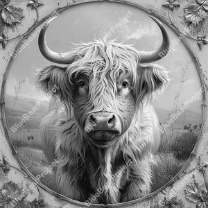 Highland Cow PNG, Laser Engrave Burn PNG,  files ready for engraving on wood and slate, 3D Illusion, Wall art, Digital File, 137a