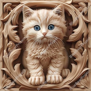 Cute cat, Laser Engrave, Burn PNG, file ready for engraving on wood and slate, Coaster Engraved , 3D Illusion, Digital file, kitten, kitty