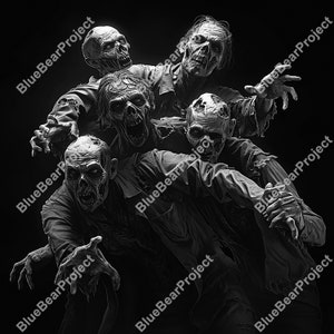 Zombies PNG, File ready for engraving on slate, 3D Illusion, Digital File, Halloween, horror v2, xtool, glowforge, lightbur, Coaster design