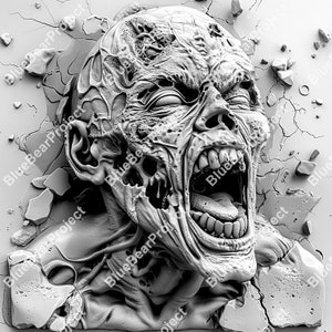 Zombie | Laser Engrave Burn PNG | PNG file ready for engraving on wood and slate | 3D Illusion | Digital File | Halloween | Coaster design